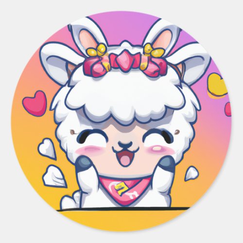 Cute Chibi Kawaii Llama Love Sunset Classic Round Sticker