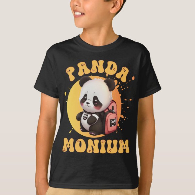 Cute Chibi Kawaii Panda Name School Year On Back B T-Shirt (Front)