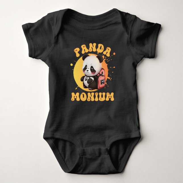 Cute Chibi Kawaii Panda Name School Year on Back Baby Bodysuit (Front)
