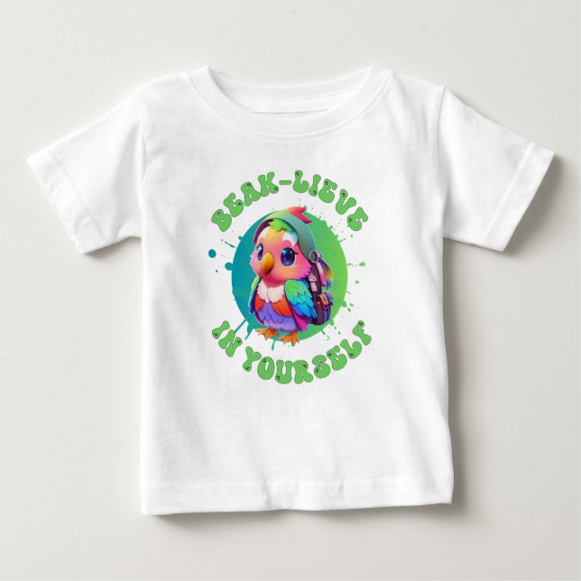 Cute Chibi Kawaii Parrot Name School Year on Back Baby T-Shirt (Front)