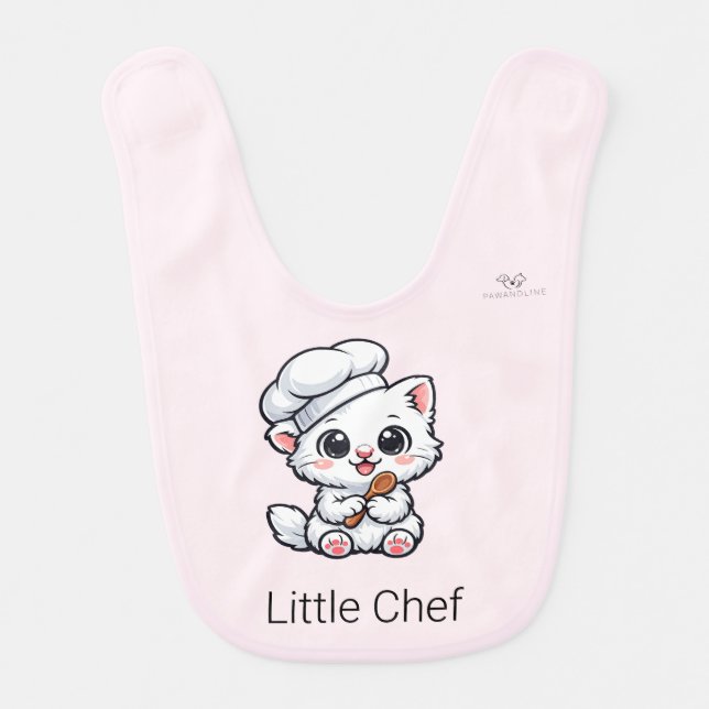 Cute Chibi Little Chef Cat Personalized Baby Bib (Front)