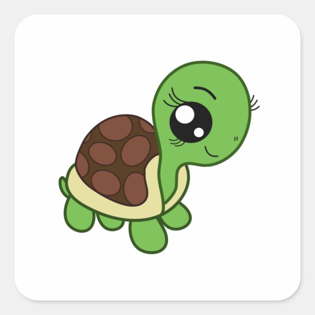 Cute Chibi Make-up Turtle Girl Kawaii Square Sticker (Front)