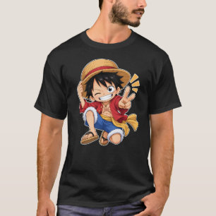 Cute Chibi Monkey D. Luffy One Piece Anime Peace T-Shirt