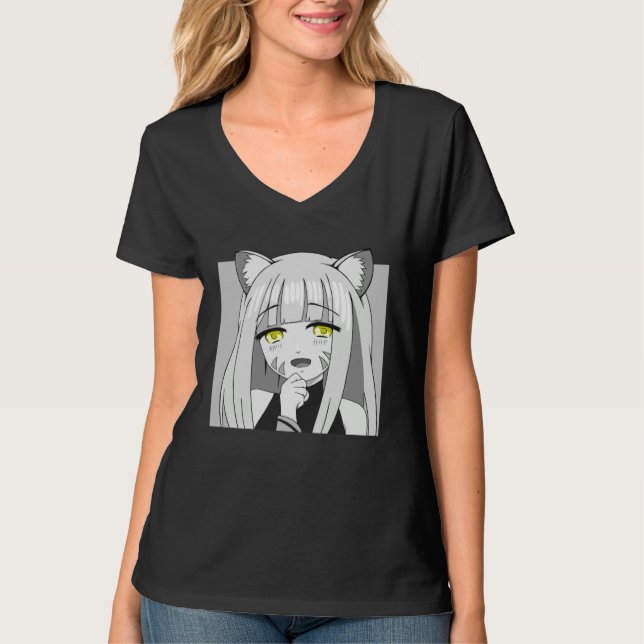 Cute Chibi Neko Girl with Smug Smile T-Shirt (Front)