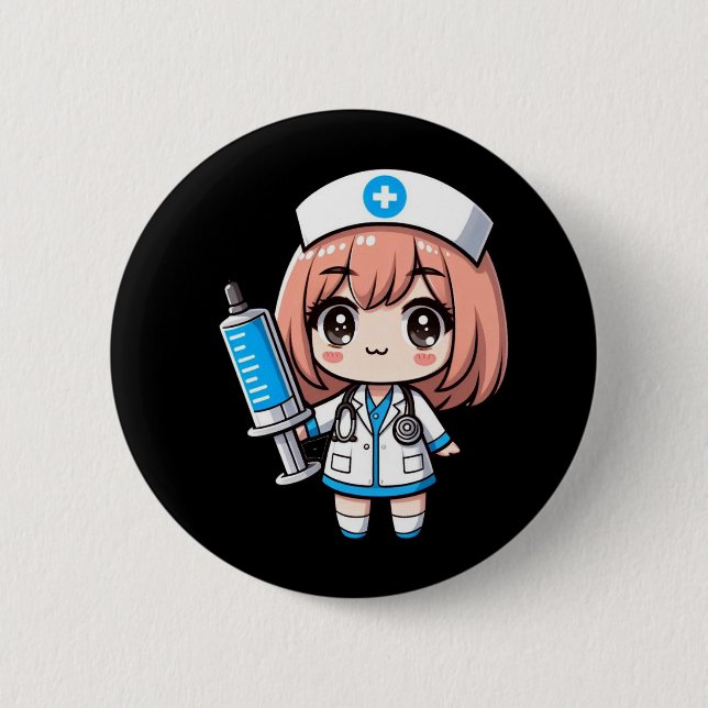 Cute Chibi Nurse - healthcare, anime, medical Button (Front)