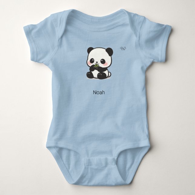 Cute Chibi Panda Bamboo Personalized Baby Bodysuit (Front)