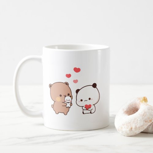 Cute chibi panda bear milk and mocha heart love coffee mug