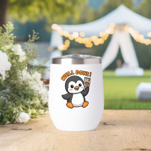Cute Chibi Penguin 'Delicioso' Pose Sticker  Thermal Wine Tumbler
