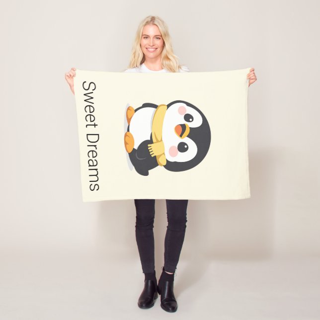 Cute Chibi Penguin Scarf Personalized Baby Blanket (In Situ)
