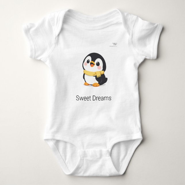 Cute Chibi Penguin with Scarf Personalized  Baby Bodysuit (Front)