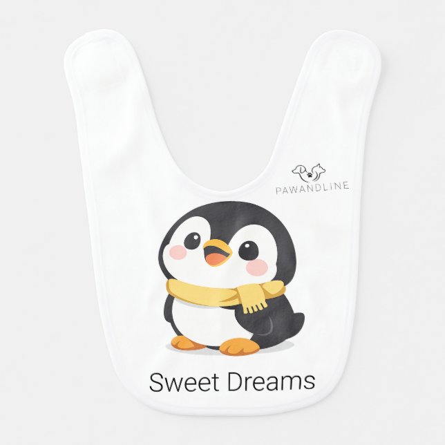 Cute Chibi Penguin with Yellow Scarf Personalized  Baby Bib (Front)