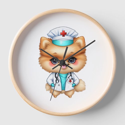 Cute Chibi Pomeranian for Dog Lover Nurse Clock