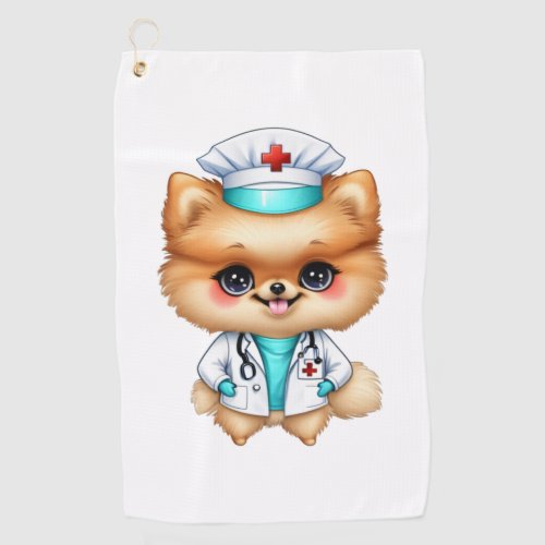 Cute Chibi Pomeranian for Dog Lover Nurse Golf Towel