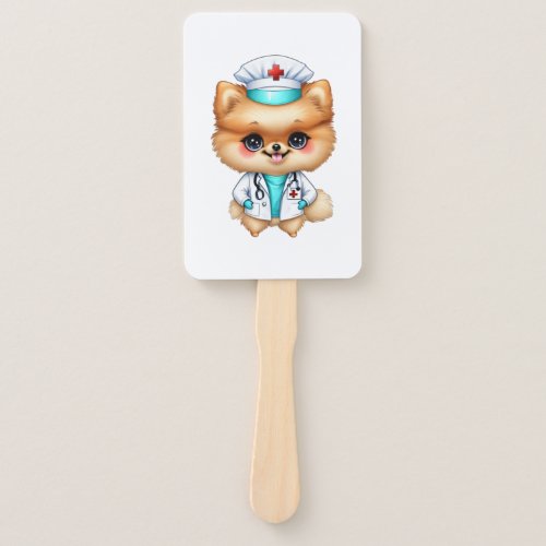 Cute Chibi Pomeranian for Dog Lover Nurse Hand Fan