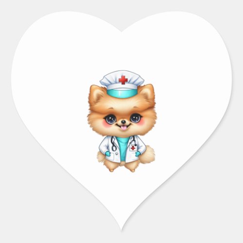 Cute Chibi Pomeranian for Dog Lover Nurse Heart Sticker