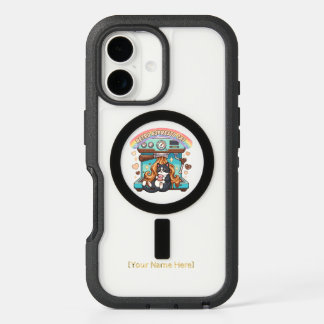 Cute Chibi Retro Espresso Cat Coffee Personalized iPhone 16 Case