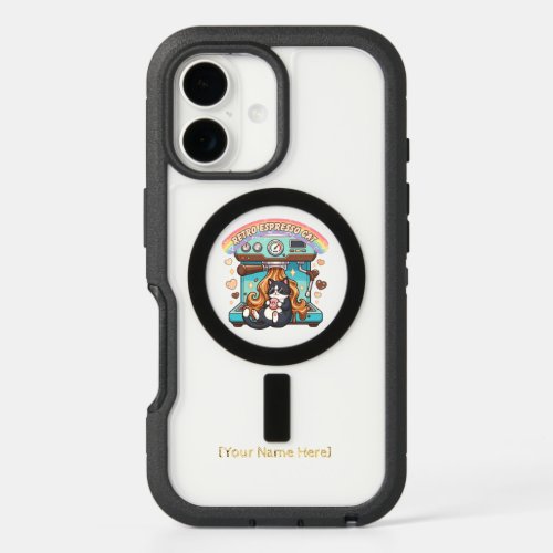 Cute Chibi Retro Espresso Cat Coffee Personalized iPhone 16 Case