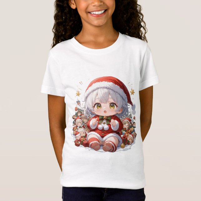 Cute Chibi Santa Kid's Christmas T-Shirt (Front)