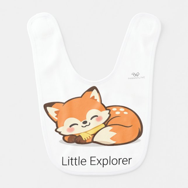 Cute Chibi Sleeping Fox Personalized Baby Bib (Front)