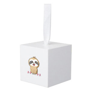Cute Chibi Sloth Workout � Funny Kawaii Gym Animal Cube Ornament