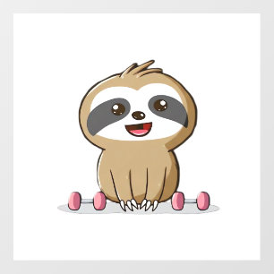 Cute Chibi Sloth Workout � Funny Kawaii Gym Animal Wall Decal