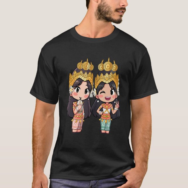 Cute Chibi Style Cambodian Khmer Apsara Bff Friend T-Shirt (Front)