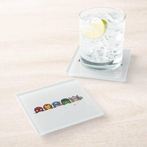 Cute Chibi Superhero Team Peeking Graphic Glass Coaster