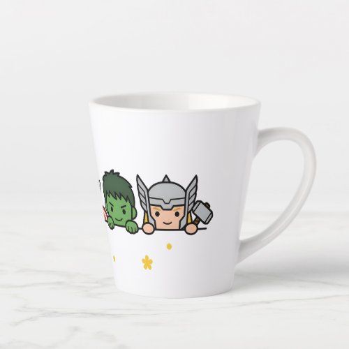 Cute Chibi Superhero Team Peeking Graphic Latte Mug