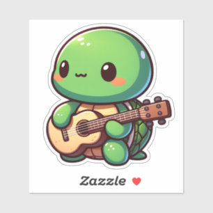 Cute Chibi Turtle Playing Guitar Sticker