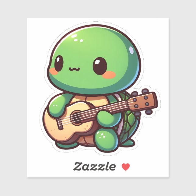 Cute Chibi Turtle Playing Guitar Sticker (Sheet)