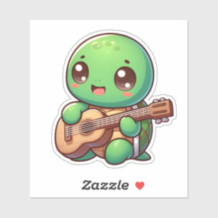 Cute Chibi Turtle Playing Guitar Sticker