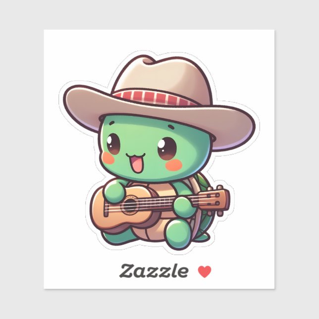 Cute Chibi Turtle Playing Guitar Sticker (Sheet)