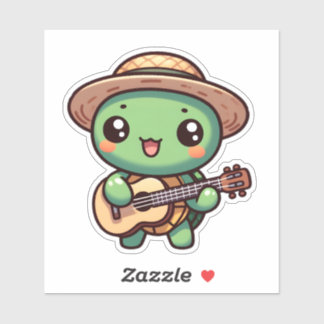 Cute Chibi Turtle Playing Guitar Sticker