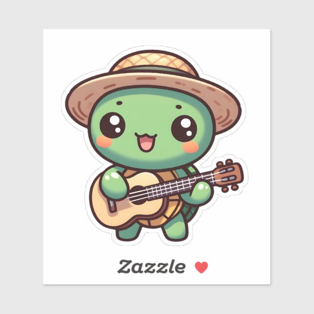 Cute Chibi Turtle Playing Guitar Sticker (Sheet)