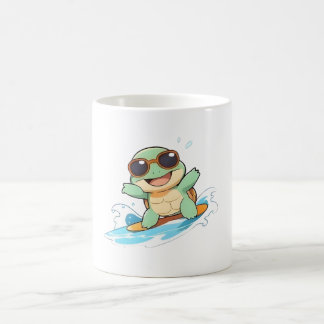 Cute Chibi Turtle Surfer Summer Beach Design Coffee Mug