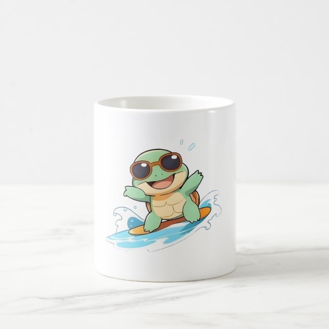 Cute Chibi Turtle Surfer Summer Beach Design Coffee Mug (Center)