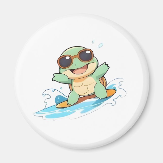 Cute Chibi Turtle Surfer Summer Beach Design Magnet (Front)