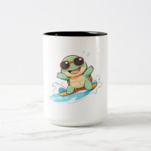 Cute Chibi Turtle Surfer Summer Beach Design