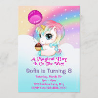 Cute Chibi Unicorn Birthday Party Invitations