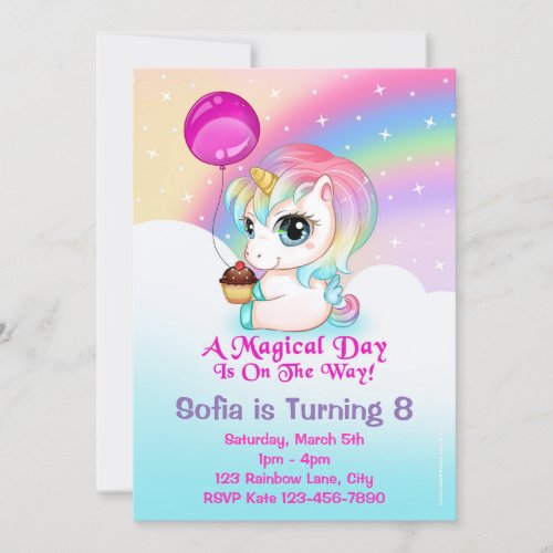 Cute Chibi Unicorn Birthday Party Invitations