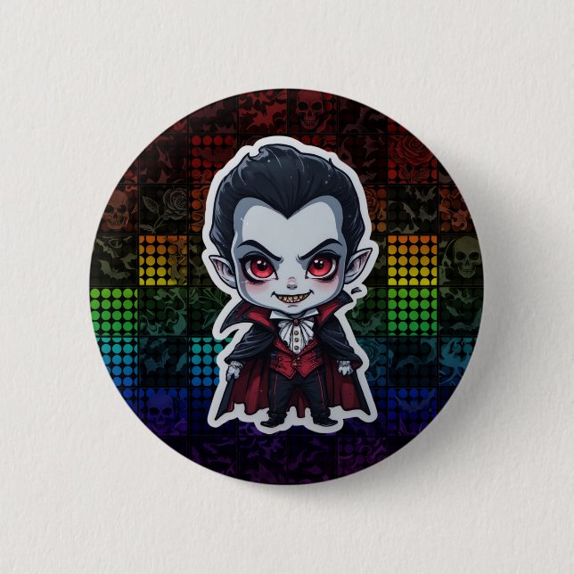 Cute Chibi Vampire Halloween Character Sticker Button (Front)