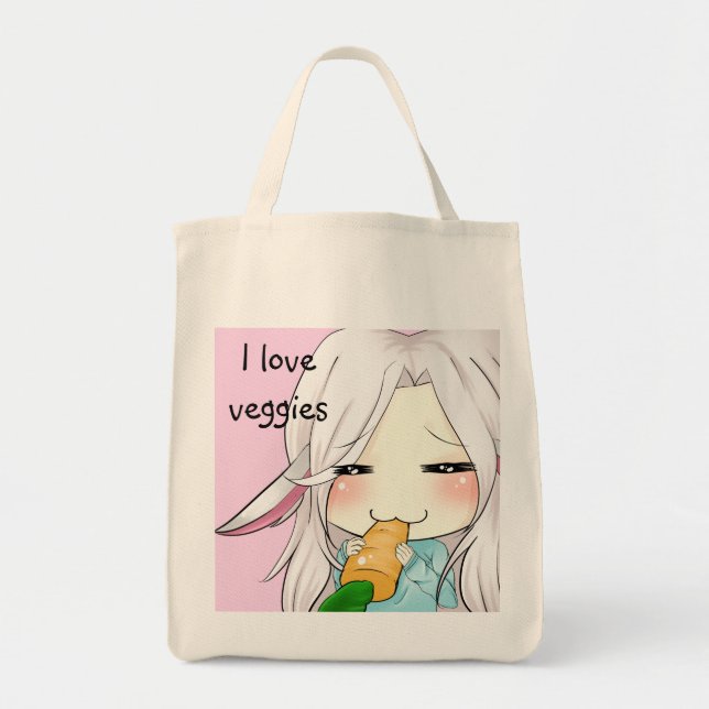 Cute chibi with bunny ears tote bag (Front)