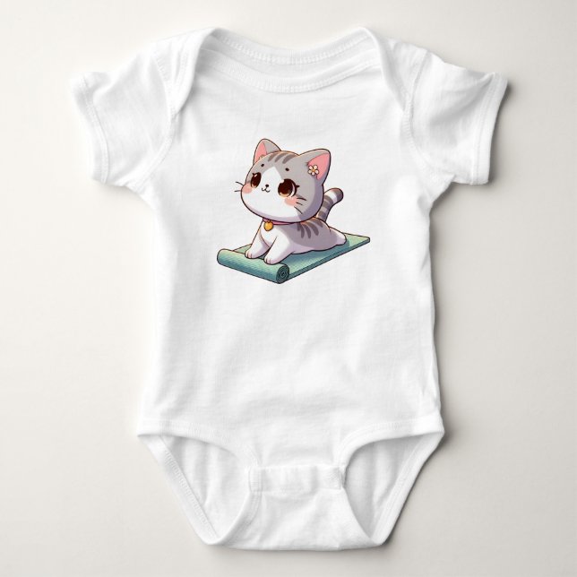 Cute Chibi Yoga Cat Baby Bodysuit (Front)