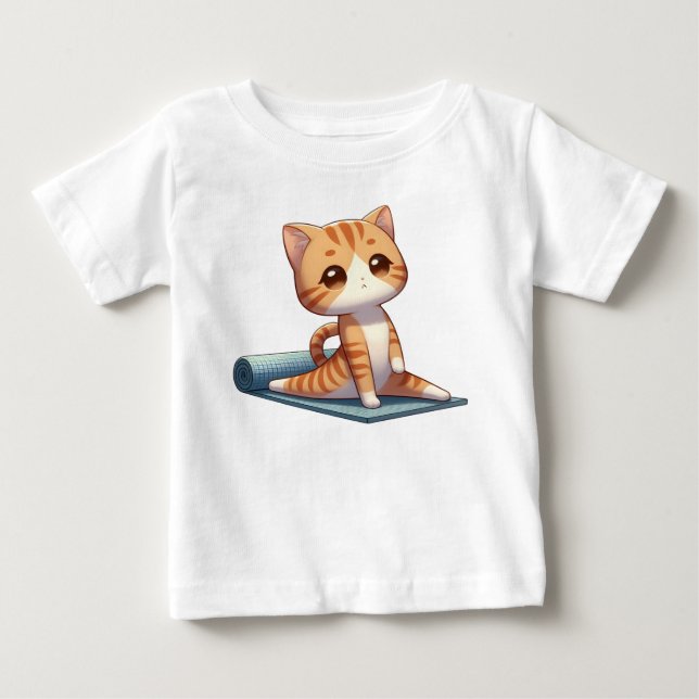 Cute Chibi Yoga Cat Baby T-Shirt (Front)
