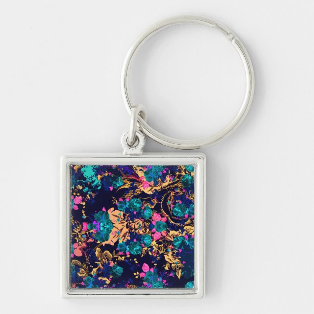 Cute chic abstract flowers background keychain (Front)