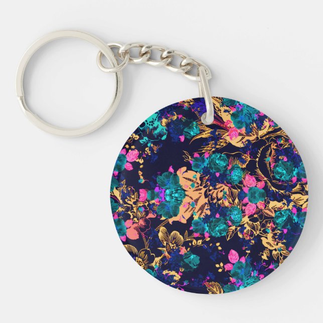 Cute chic abstract flowers background keychain (Front)