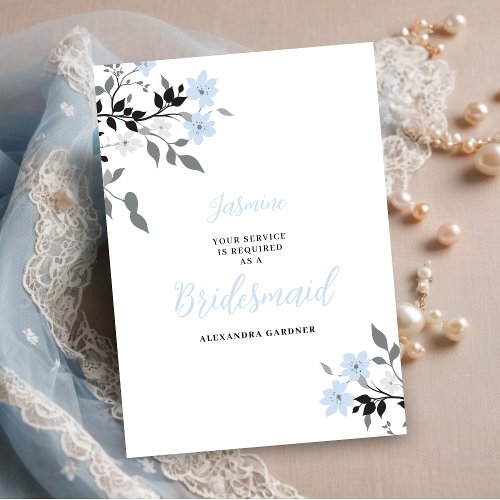 Cute Chic Blue Floral Bunch Wedding Bridesmaid Invitation