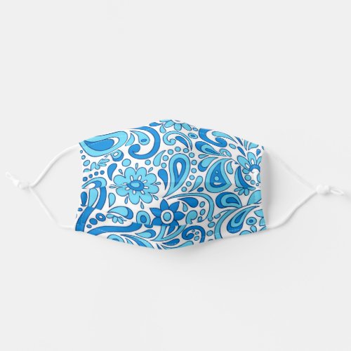 Cute Chic Blue Flower Paisley Pattern Adult Cloth Face Mask