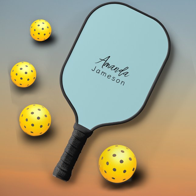 Cute Chic Blue Monogram Full Name Pickleball Paddle (Creator Uploaded)