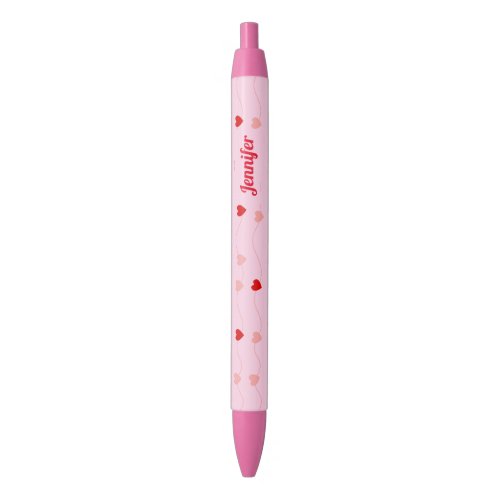 Cute Chic Blush Pink Red Hearts Personalized Black Ink Pen